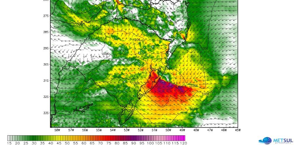 Alerta para tempestades e vendavais no Rio Grande do Sul